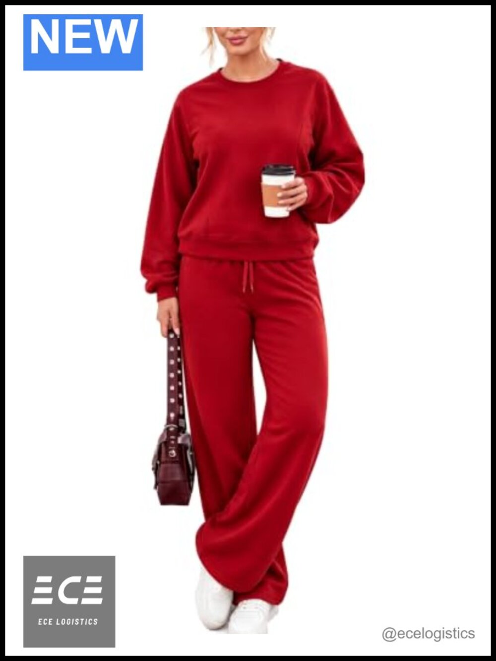 Women's 2 Piece Sweatsuit Set Crewneck Sweatshirt Wide Leg Pants Lounge